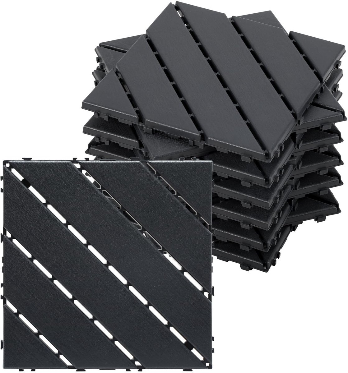 Terrastegels 30 x 30 cm, 1 m² set (11 stuks) met kliksysteem en drainage, 2 cm dik, weerbestendig en onderhoudsvriendelijk, voor terras, balkon, zwembad, antraciet