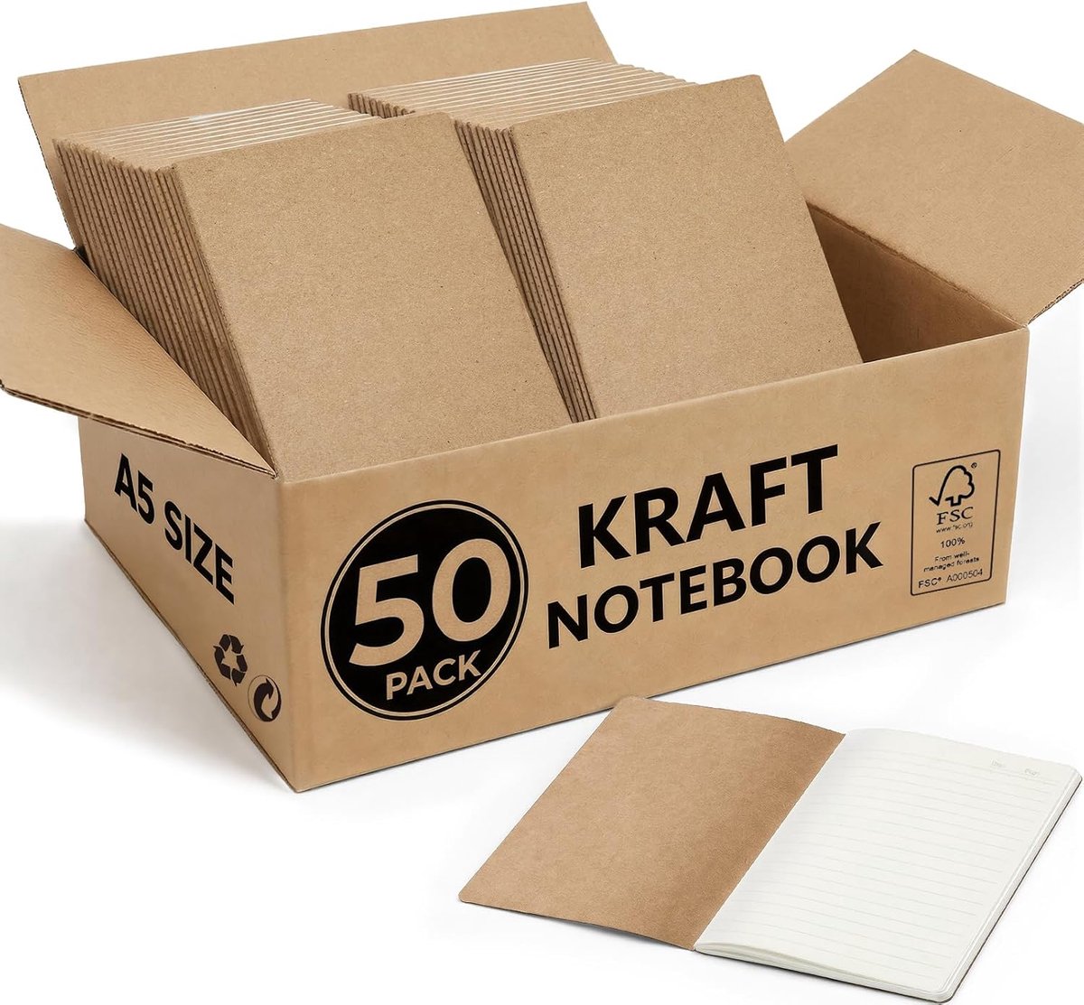 50 stuks A5 gelinieerde notitieboeken, 60 pagina's gelinieerd