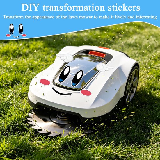 Stickerset voor robotmaaier, met engelenvleugels, 10,5 x 6 cm, cartoon, ogen, stickers, weerbestendig, pvc, robotmaaier, decoratie, tuning-accessoires, decoratie (wit) — afbeelding 3