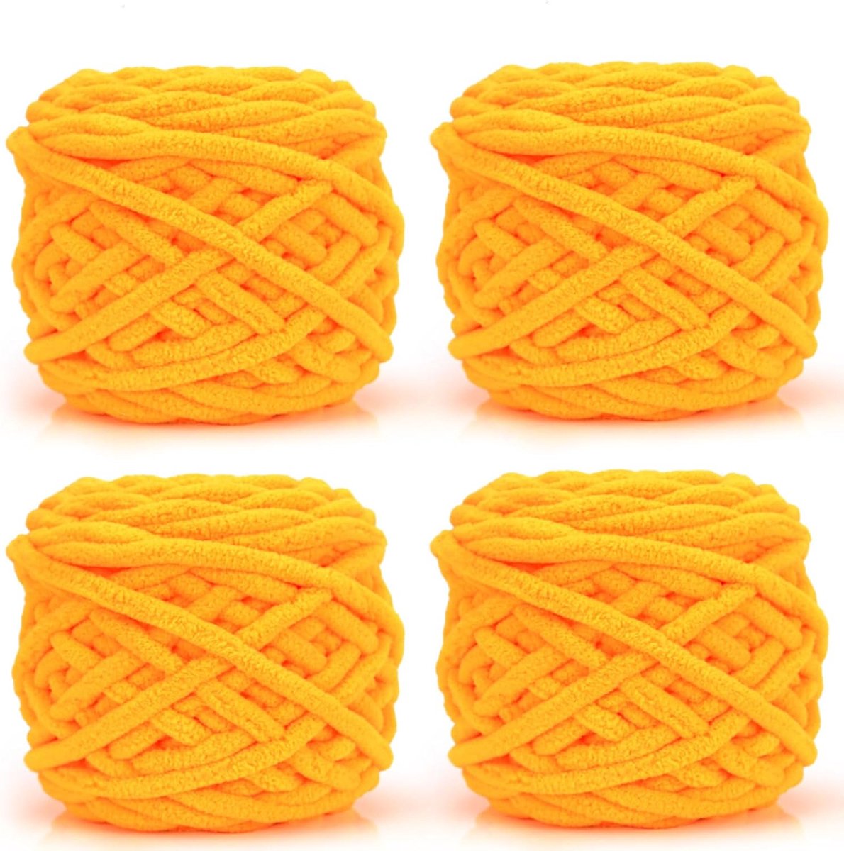 Gebreide Wollen bol, 4 x 100 g, Dikke Wolbol voor Naalden 7-8 mm, Dikke Haakwol, Ideaal Voor Het Breien van Mutsen, Sjaals, Truien en Pantoffels (Goudgeel)