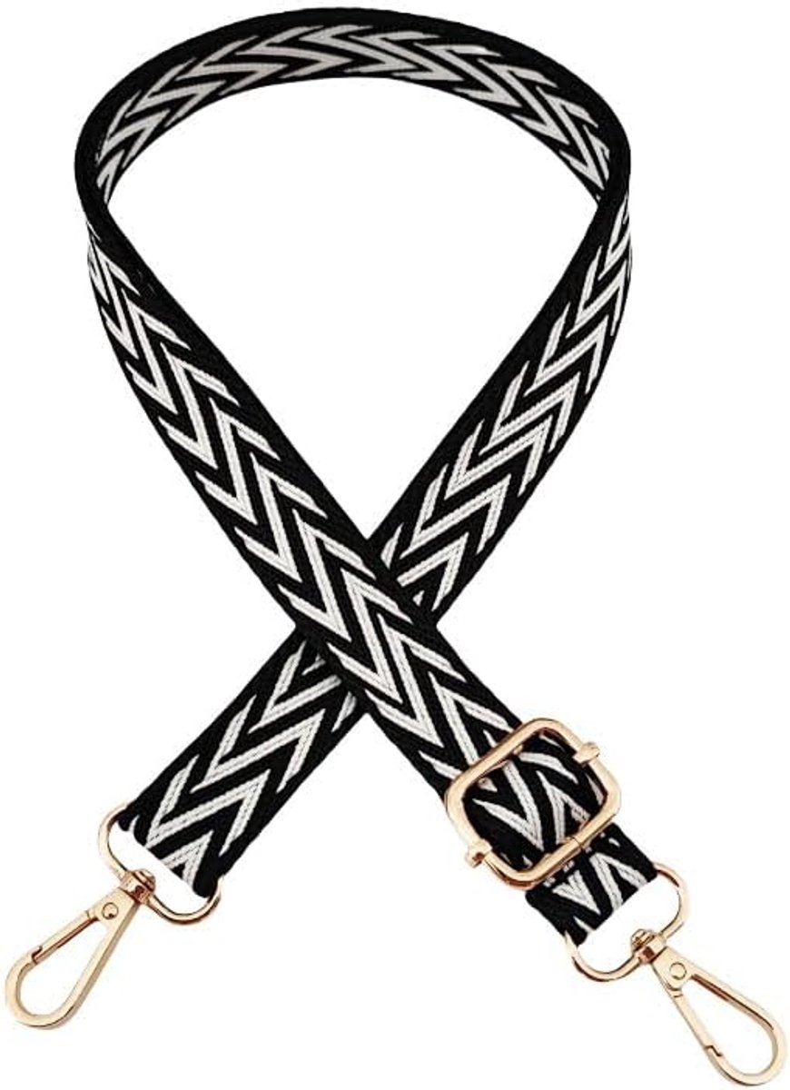 Schouderriem voor tassen, breed, 2,5 cm, boho-strepen, patroon, verstelbaar, 72-130 cm, schouderriem, draagriem voor schoudertassen, tassen, handtassen voor dames en heren, zwart-wit