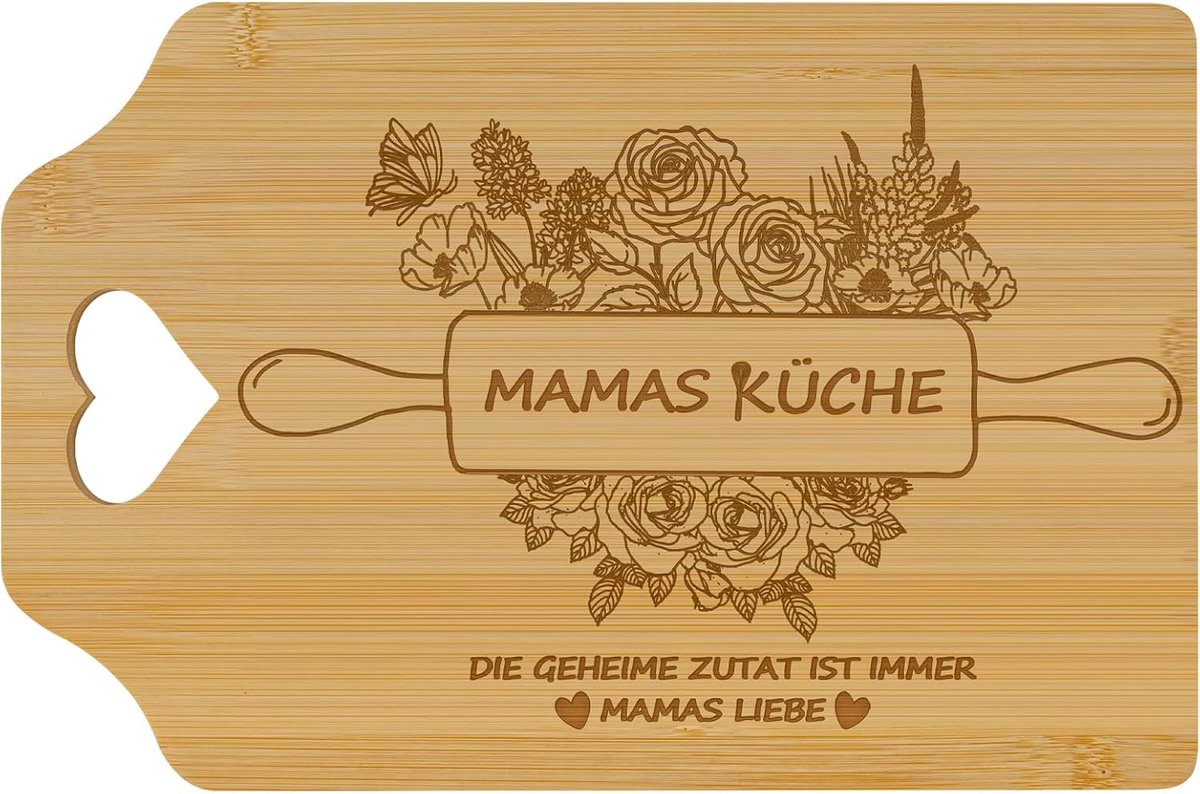 Cadeaus voor mama, bamboe snijplank met gravure voor mama, keukenplank met bloemenmotief, praktisch en liefdevol cadeau voor Moederdag, verjaardag en Kerstmis