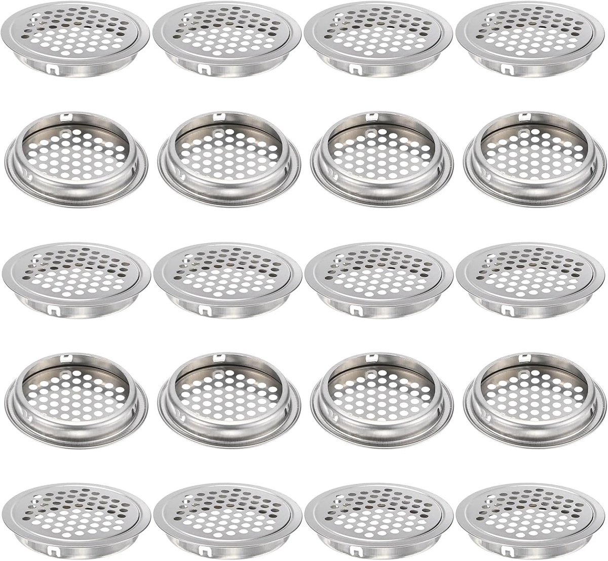 METERXITY Set van 20 ronde ventilatieopeningen, 53 mm/2,09 inch roestvrij staal ronde ventilatieopeningen gaas gatluifel voor badkamer thuis/kantoor/keuken/kast/kledingkast [zilver]