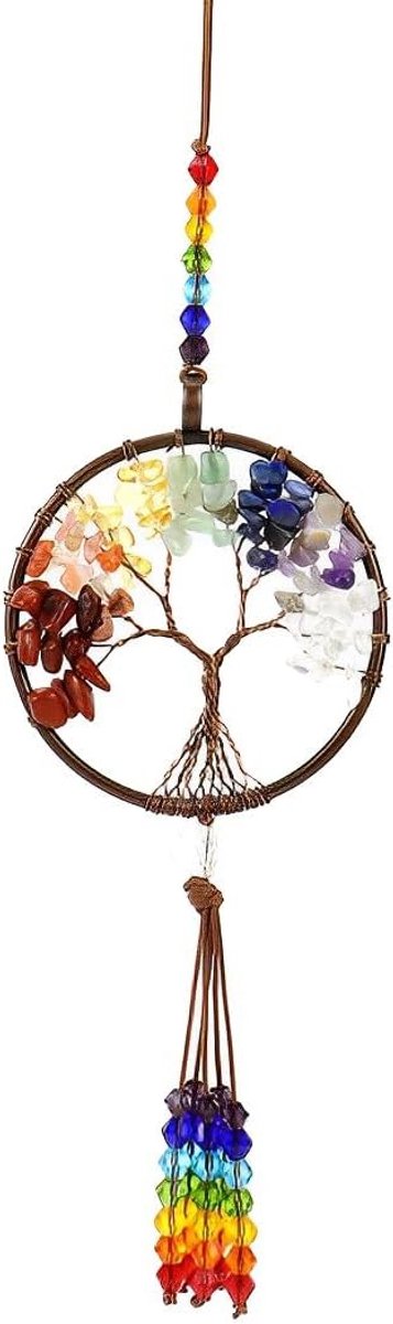 Hangend ornament voor autoachteruitkijkspiegel, 7 chakrastenen, helende kristallen hanger, auto-interieur accessoire, reiki, geluk, meditatie