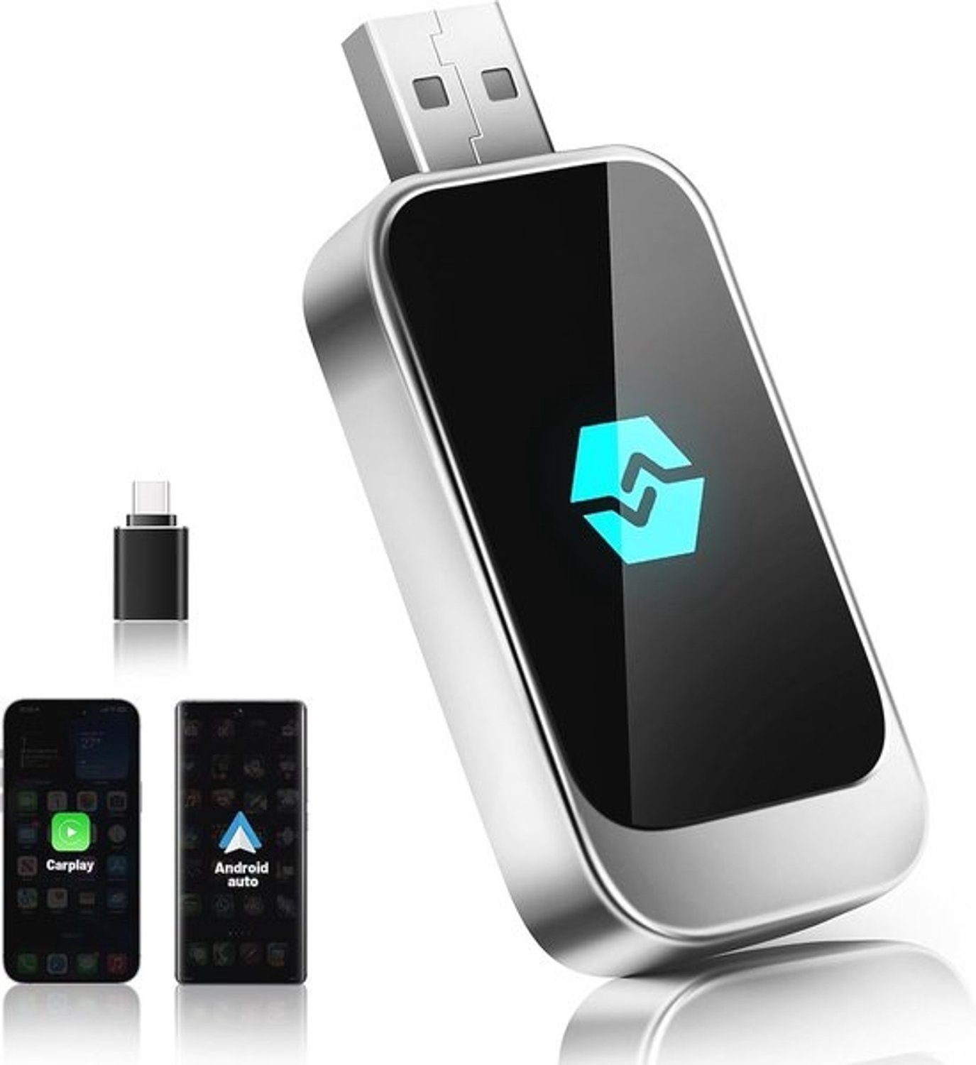 Draadloze adapter voor Android Auto en CarPlay - 2-in-1 USB C/A - Plug & play