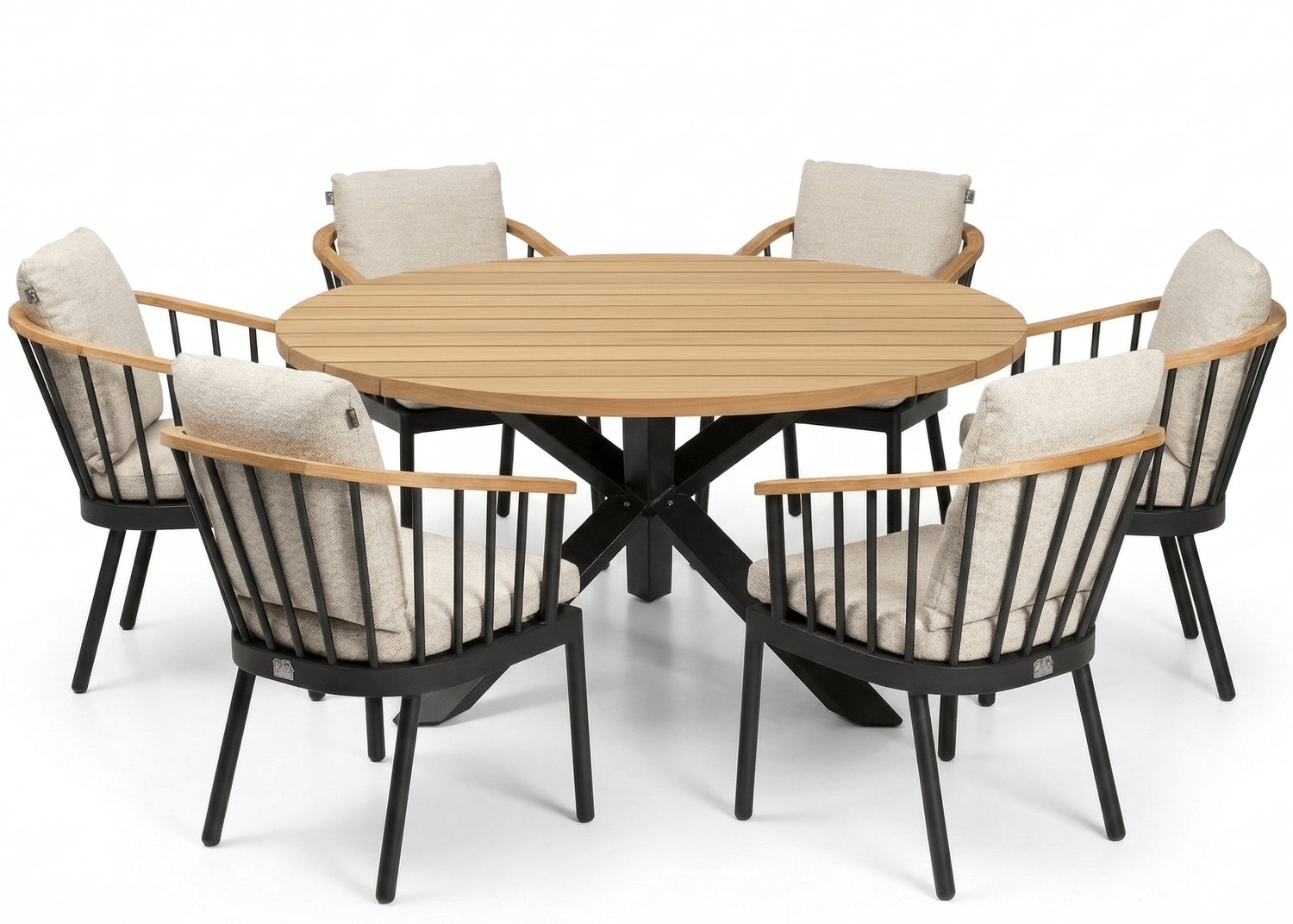 Apple Bee Condor Tuinset - Saar Teak Tafel Ø160 cm - 6 Stoelen