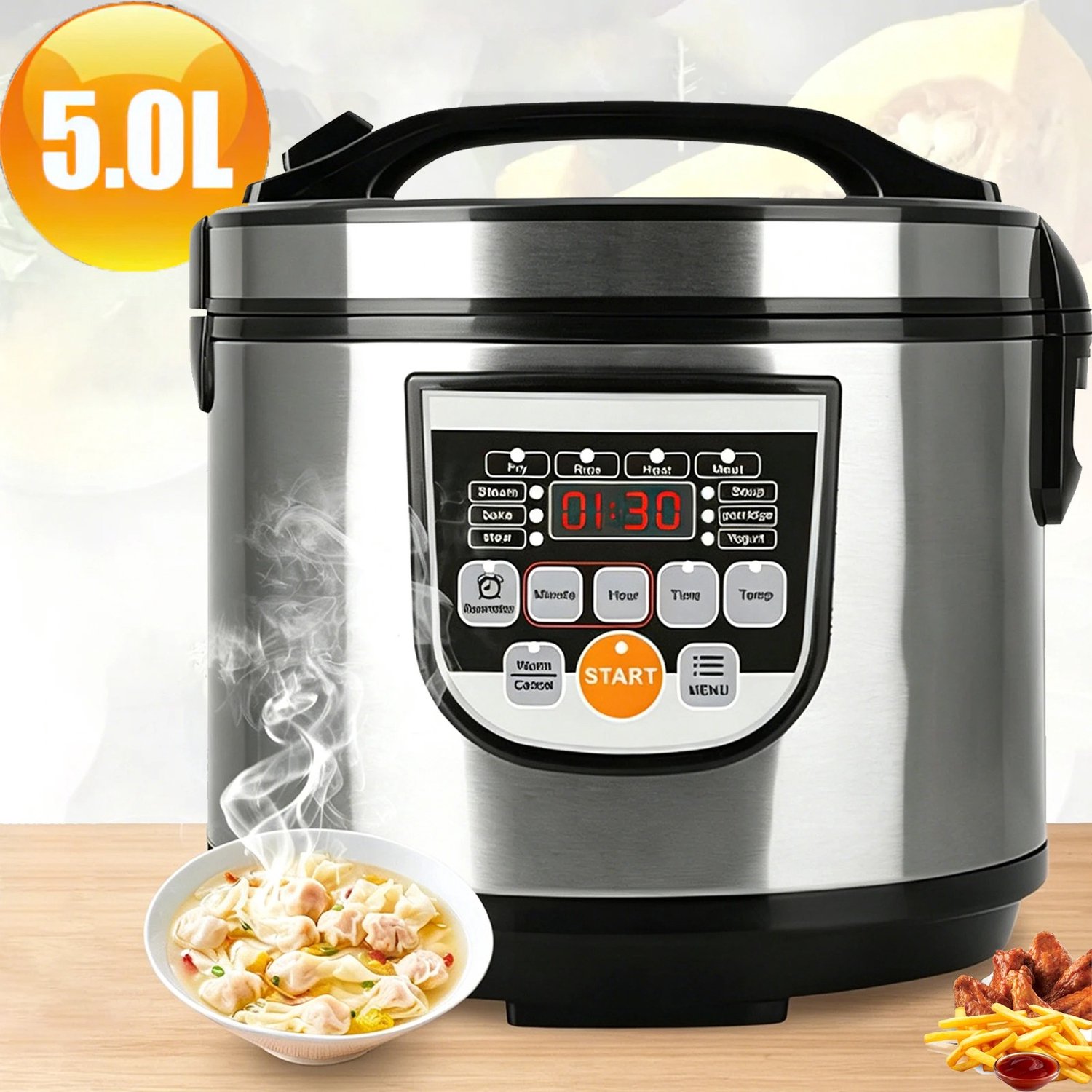 Zerova Snelkookpan - Digitale Multicooker - Pressure Cooker - Rijstkoker -Binnenpot - Warmhoudfunctie - LED Display - Zilver – foto 4