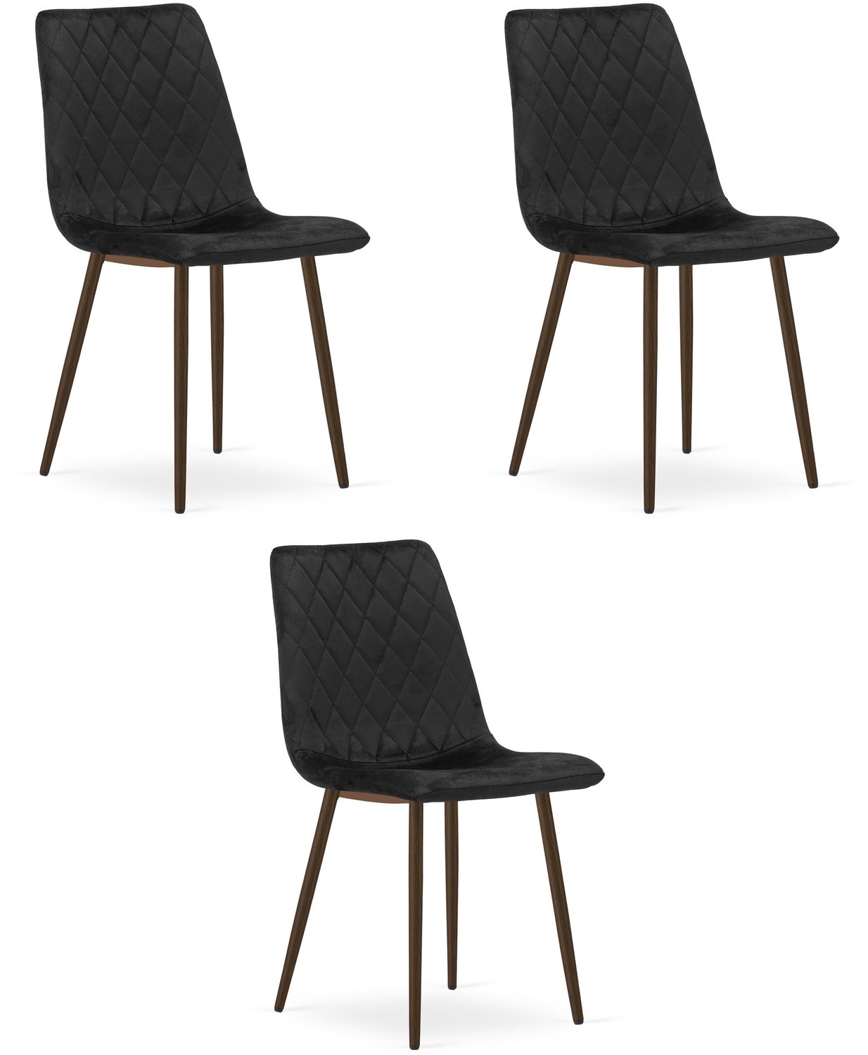 LEOBERT TURIN Eetkamerstoelen – Set van 3 – Zwart Velvet – Walnootkleurige Houten Poten – Comfortabele Ergonomische Zitting – Modern Design – Velvet Stoel voor Woonkamer, Keuken en Eetkamer – Max. 110 kg per Stoel