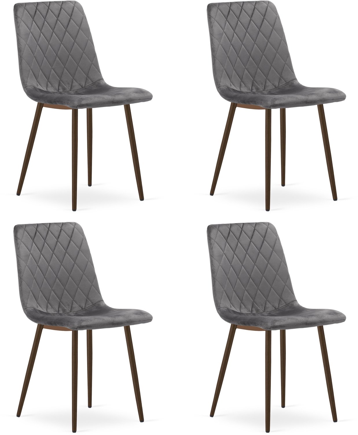 LEOBERT TURIN Eetkamerstoelen – Set van 4 – Grijs Velvet – Walnootkleurige Houten Poten – Comfortabele Ergonomische Zitting – Modern Design – Velvet Stoel voor Woonkamer, Keuken en Eetkamer – Max. 110 kg per Stoel