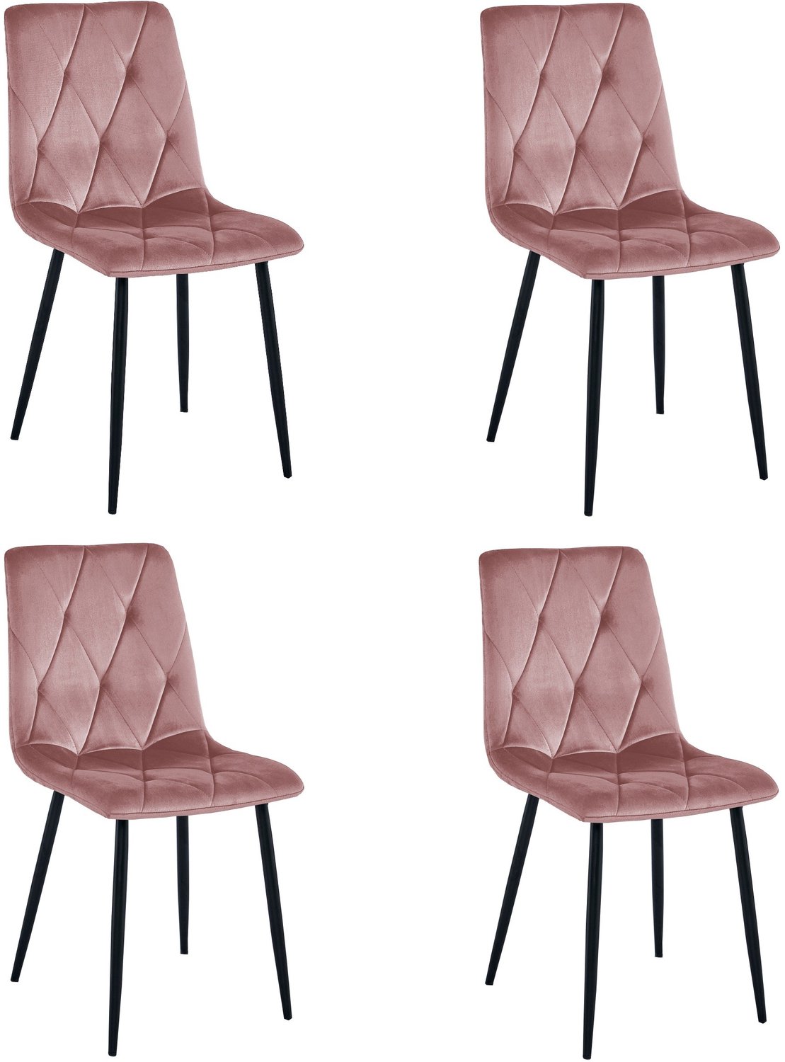 LEOBERT LIBRA Eetkamerstoelen – Set van 4 – Zwart Velvet – Zwarte Metalen Poten – Comfortabele Gestoffeerde Zitting – Modern Design – Velvet Stoel voor Woonkamer, Keuken en Eetkamer – Max. 110 kg per Stoel