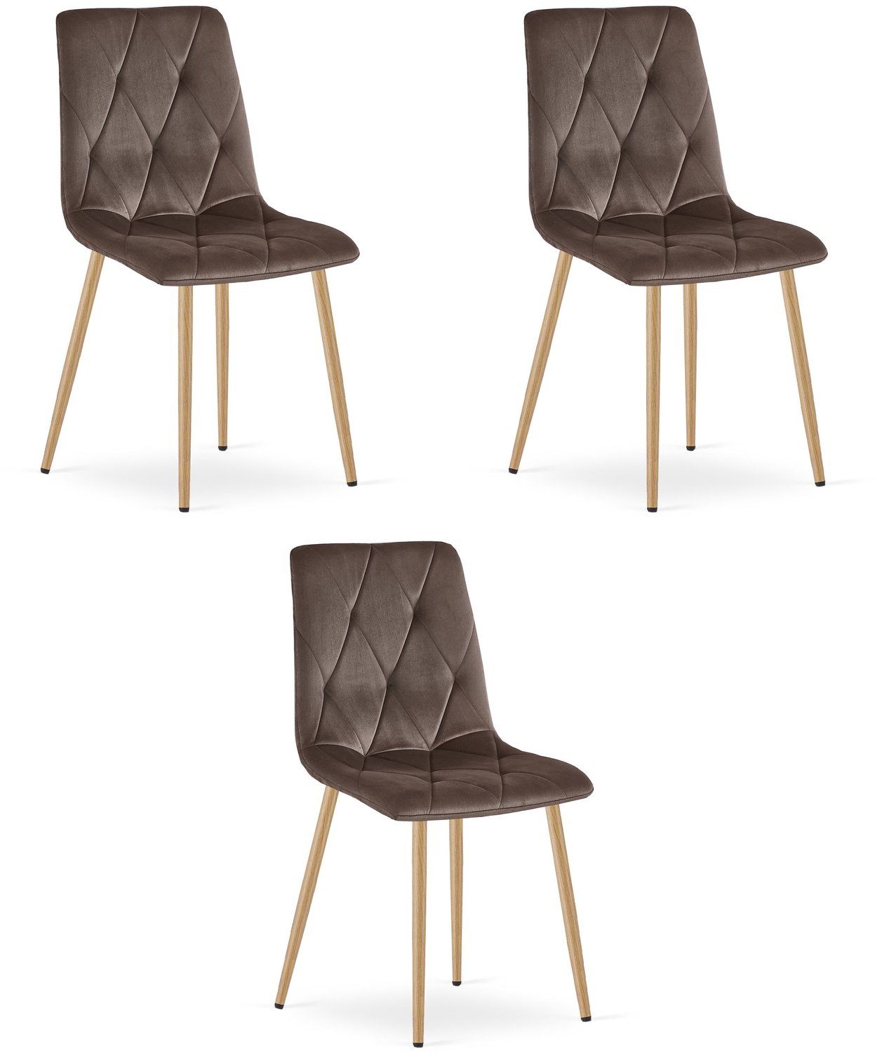 LEOBERT LIBRA Eetkamerstoelen – Set van 3 – Groen Velvet – Houten Poten – Comfortabele Gestoffeerde Zitting – Modern Design – Velvet Stoel voor Woonkamer, Keuken en Eetkamer – Max. 110 kg per Stoel