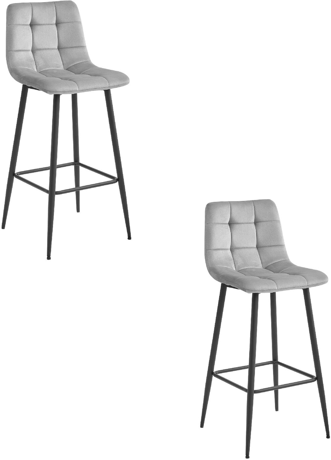 LEOBERT ARCETO Barkrukken – Set van 2 – Zilvergrijs Velvet – Zwarte Metalen Poten – Met Rugleuning – Met Voetsteun – Modern Design – Voor Keukeneiland, Bar en Keuken – Max. 110 kg per Kruk