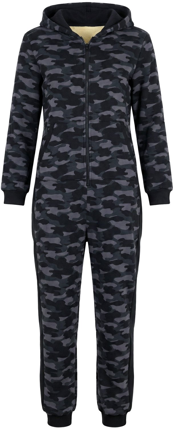 Ulla Popken - Dames - Sweat-onesie voering van imitatiebont capuchon - Asfaltgrijs - Maat 50+