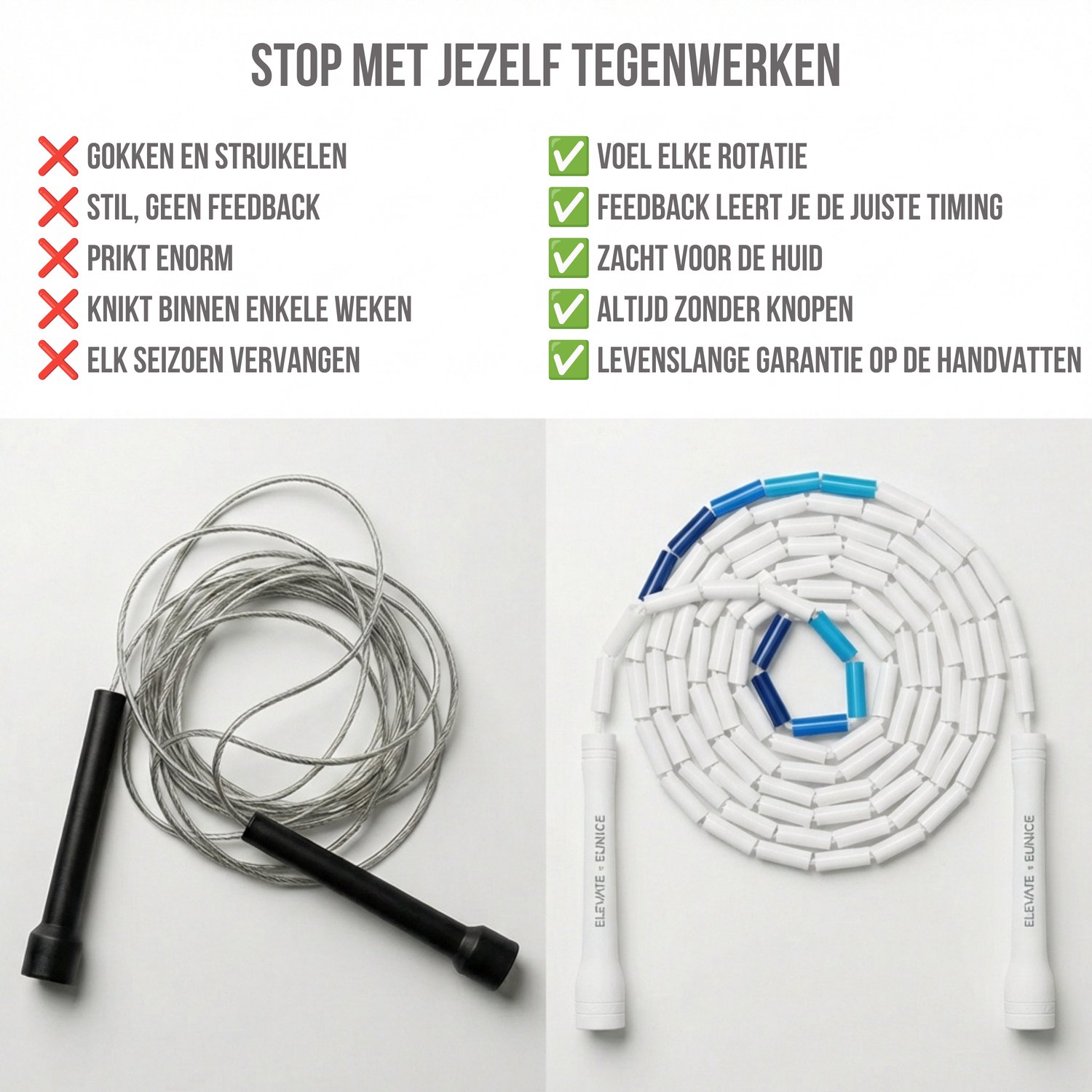 Elevate Rope Professioneel Beaded Springtouw - Verstelbare Jump Rope - Touwtje Springen voor Volwassenen en kinderen - Beaded rope - Conditie & Trucs - Binnen & Buiten Skipping Rope - Fitness Springtouwen — afbeelding 3