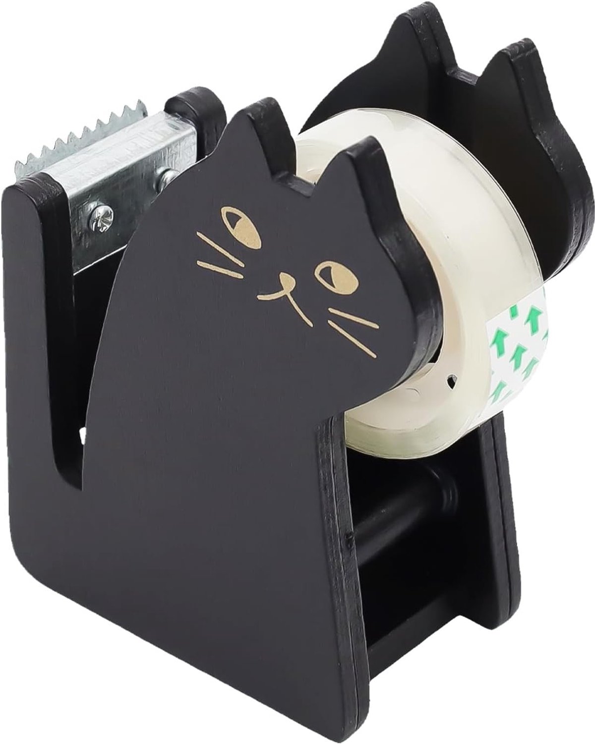 Plakbanddispenser - Zwart - Houten Kattendesign - Met Rol Plakband - Voor Thuis en Kantoor