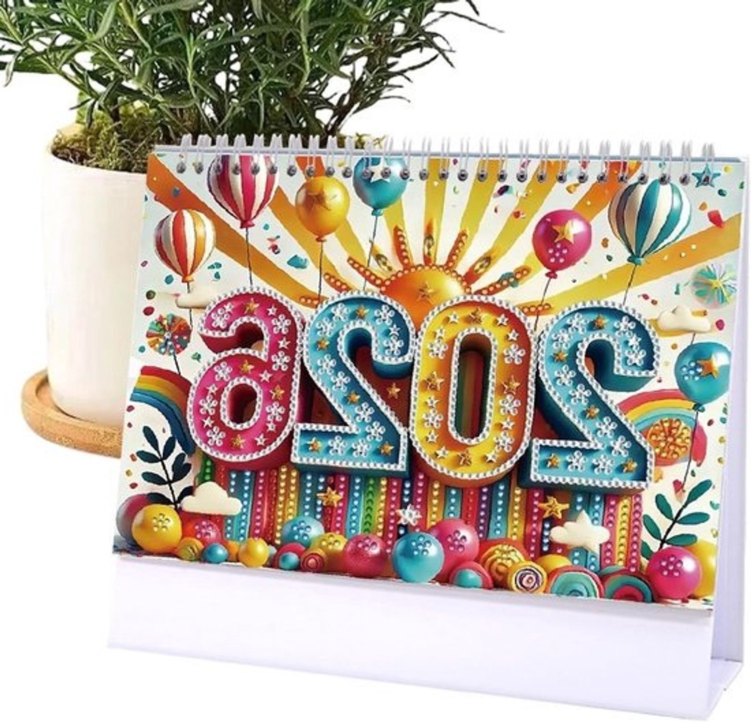 Tafelkalender 2026 - Planner voor op het bureau - Jaarplanning - Kunstwerk met edelstenen - 26 x 19 x 4 cm - Multicolor