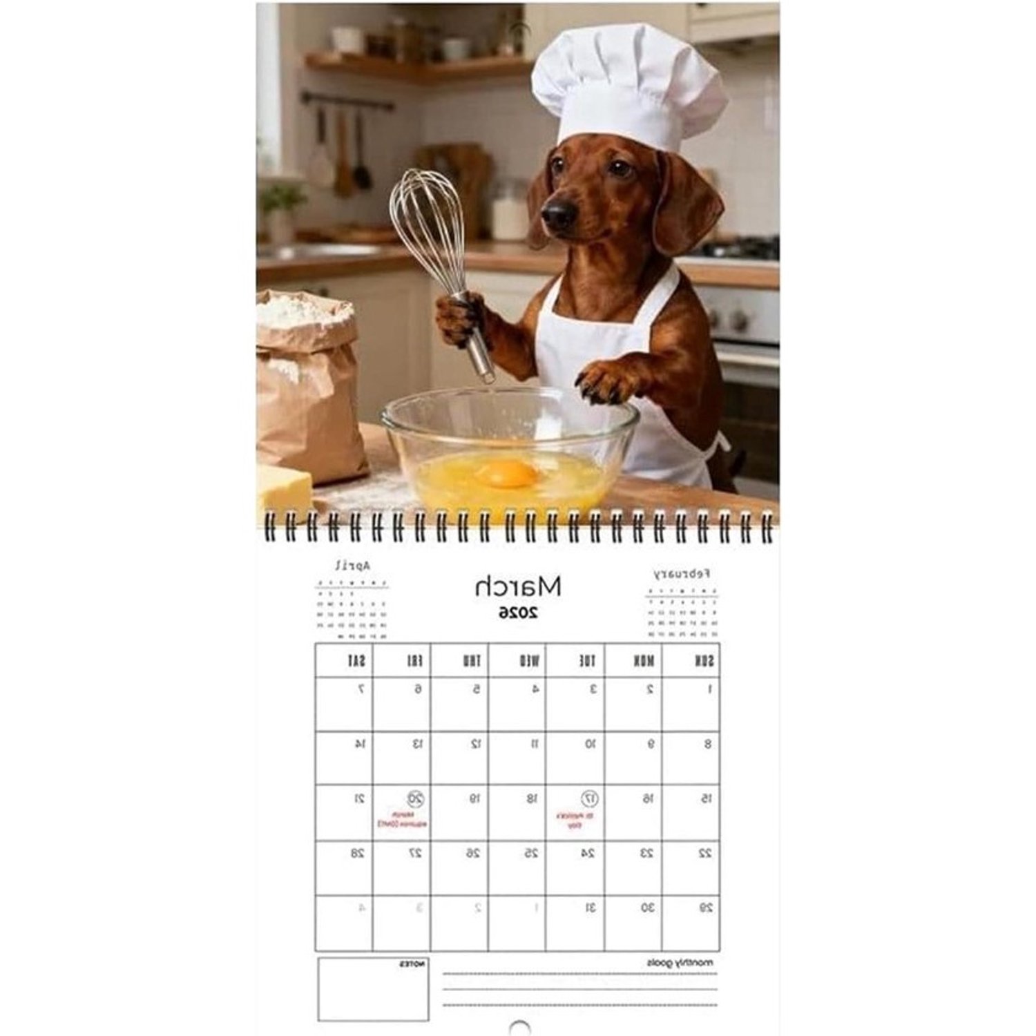Teckelkalender 2026 - Maandplanner voor honden - Jaarplanning - Ruime notitievakken - 21 x 21 cm - Meerdere kleuren