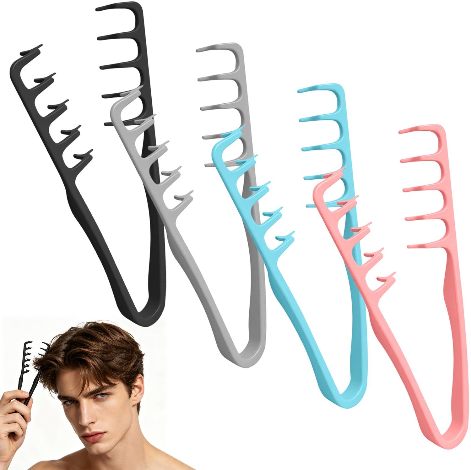 Volume Kam – Set van 4 Haarwortel Styling Kammen voor Extra Volume en Pony Verzorging – Handige Textuurkam en Haarborstel voor Dames en Heren