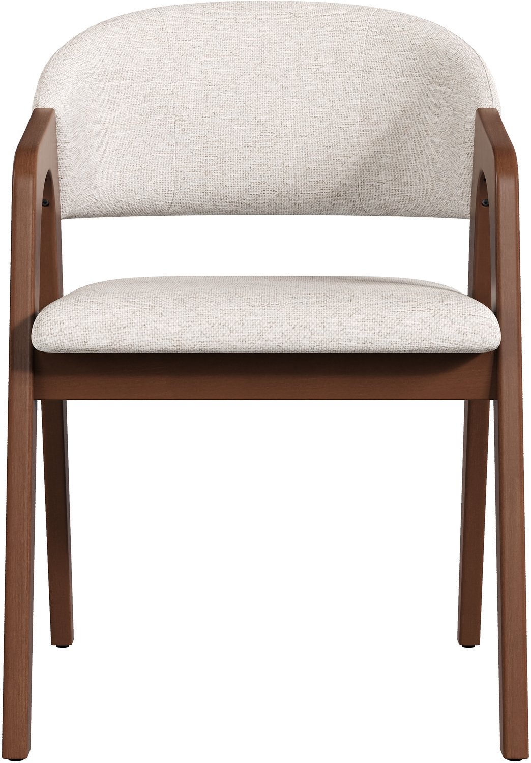 SONNENH Eetkamerstoelen set van 6 - Massief rubberhout in walnootkleur - Haverbeige linnen - Armleuningen Walnootkleurig hout met haverbeige linnenbekleding