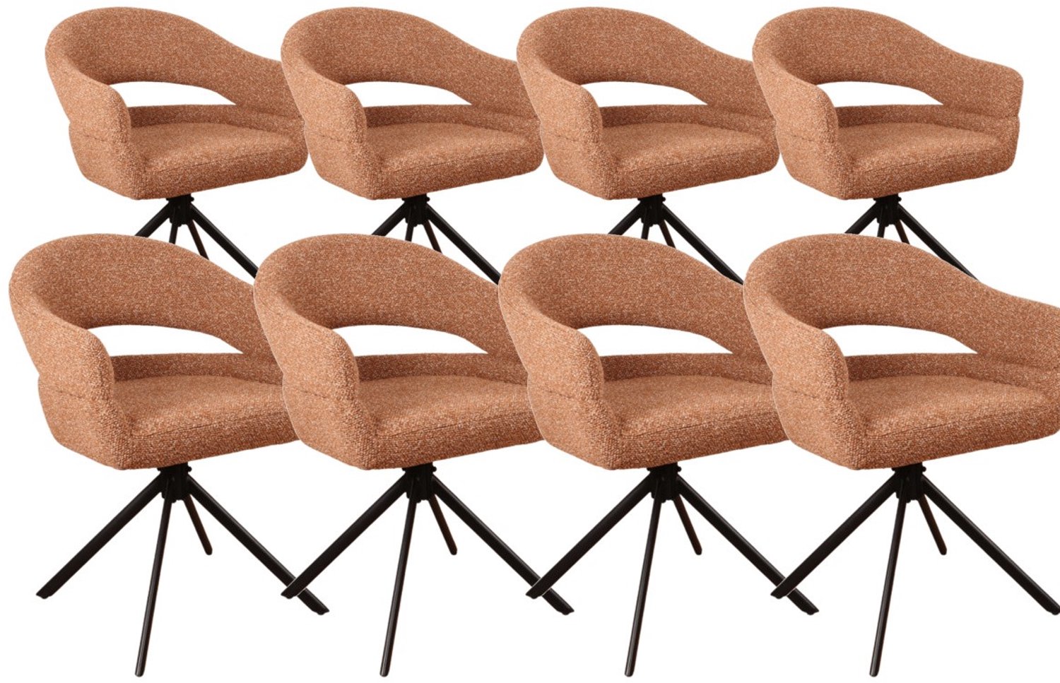 DS4U - - Bibi armstoel met terugdraaifunctie - Set van 8 - Roestbruin - Stof