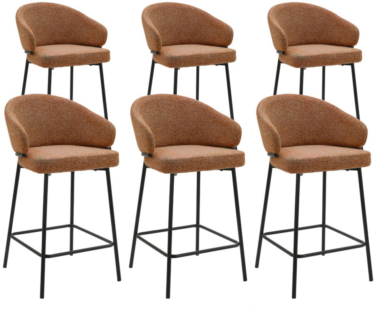 DS4U - - Sofia barkruk 65 cm - Set van 6 - Terracotta met zwarte poot - Stof