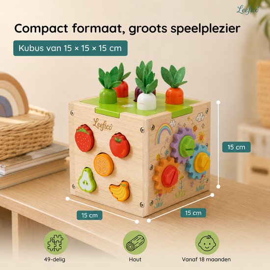 Leefico Activiteiten Kubus - Montessori Speelgoed voor Baby - Sensorisch Educatief Kinderspeelgoed 1 jaar - Oranje van Leefico — afbeelding 2