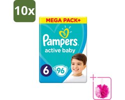 10 x Pampers - Active Baby - Luiers - Maat 6 (13-18 kg) - Extra Groot - 96 Luiers - Bulkverpakking - Luiers voor baby - Douchemop - Droge luiers