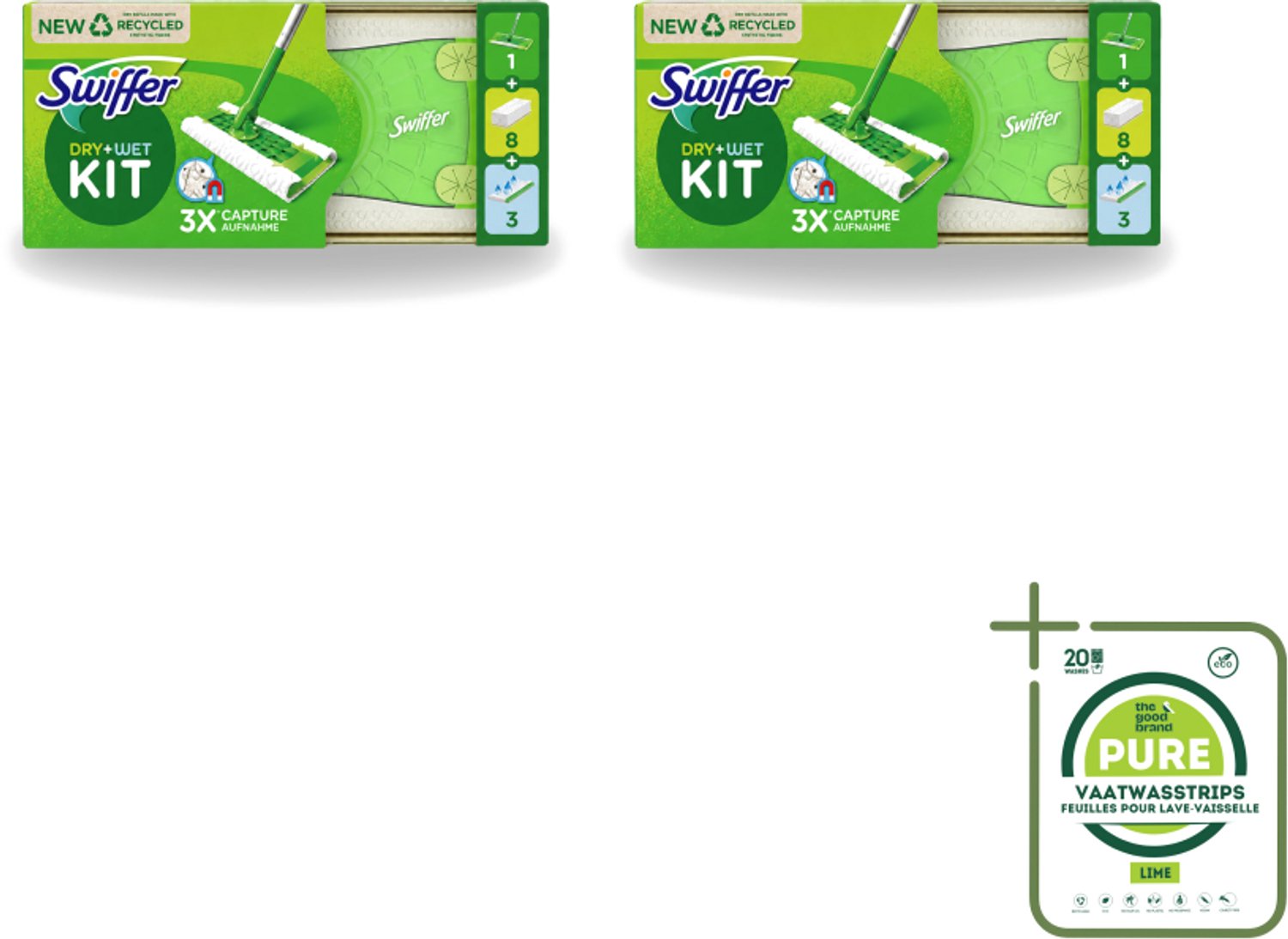 2 x Swiffer – Vloerreiniger – Starterkit – 1 dweil + 8 droge & 3 vochtige doekjes - Grootverpakking - Vaatwasstrips - Vloerreiniger - Schoonmaken - Stofzuiger - Droge Doek - Vochtige Doek