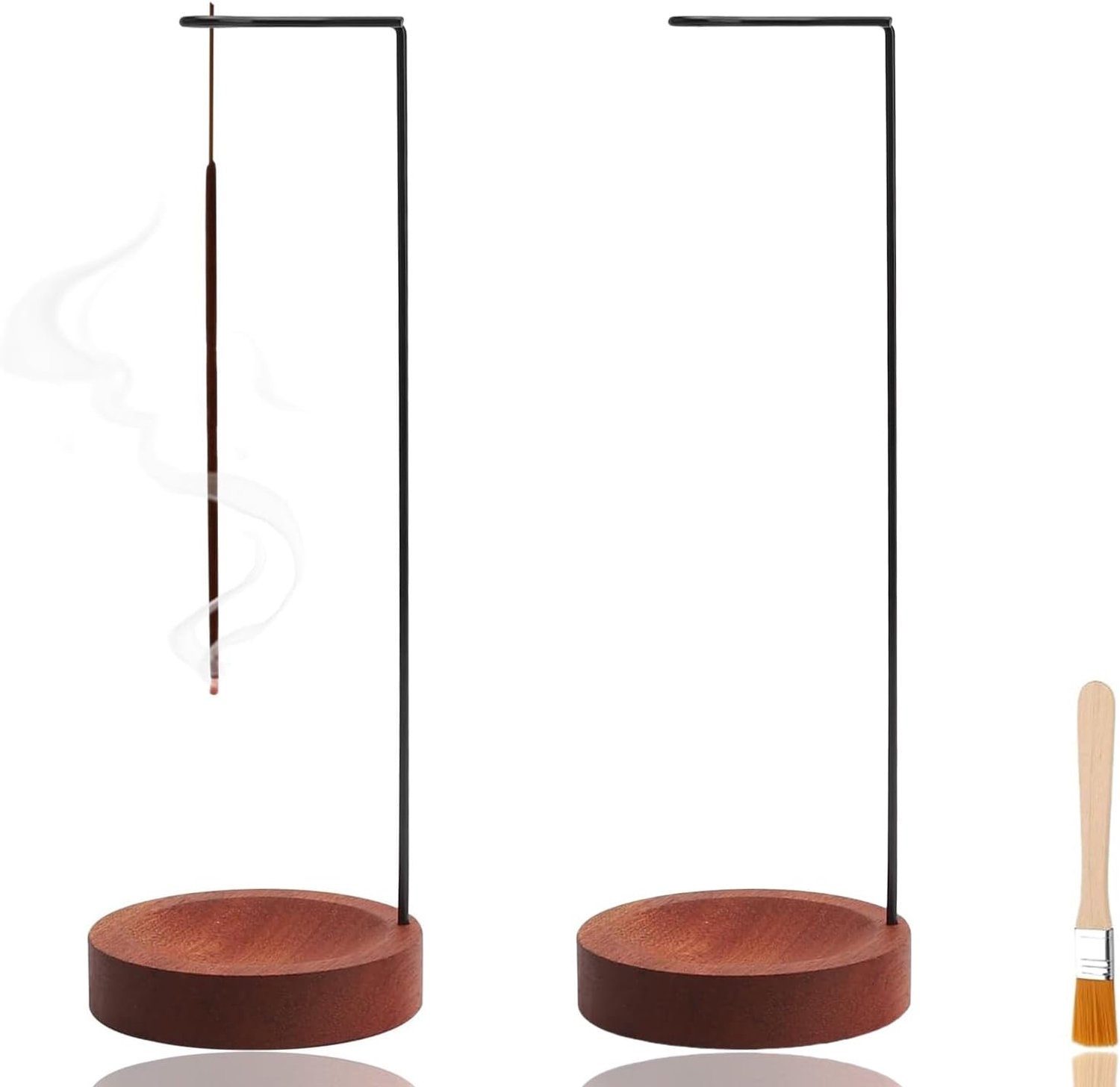 Wierookstokjeshouder 2 stuks - metalen houder - handgemaakte houten basis - ideaal voor meditatie - Vemera