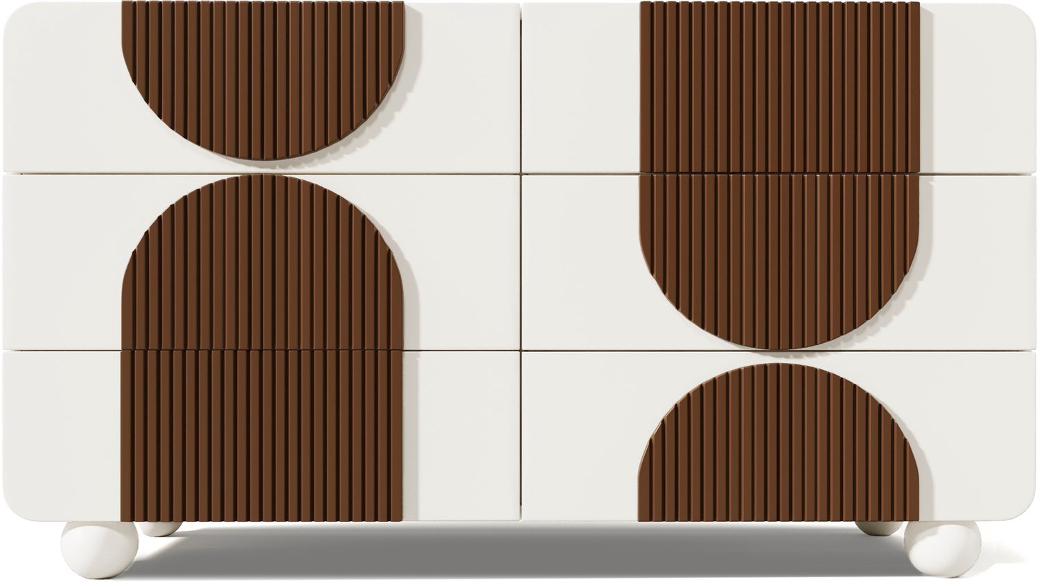 SONNENH Ladekast met 6 laden en geometrische ribbelfronten - Wit en chocoladebruin - 121 x 41 x 71 cm