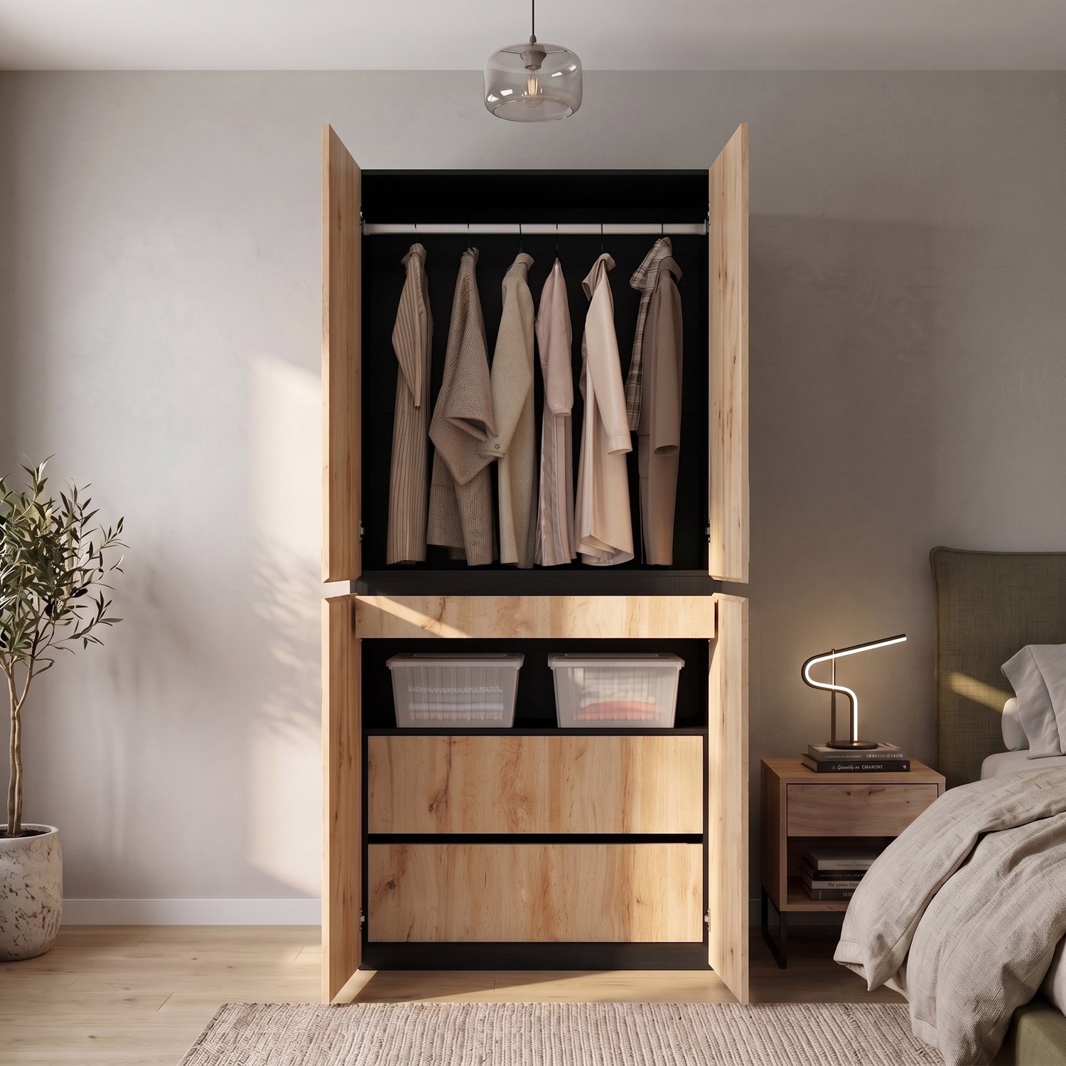 Merax Kledingkast 90×50×200 cm - 4 deuren - juwelierlade - eiken/wit Hout