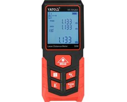 YATO YT-731251 Digitale Laser Afstandsmeter 50m - Met Elektronische Waterpas & Verlicht LCD - Functies voor Oppervlakte, Inhoud & Pythagoras - Incl. Geheugen (99 metingen)