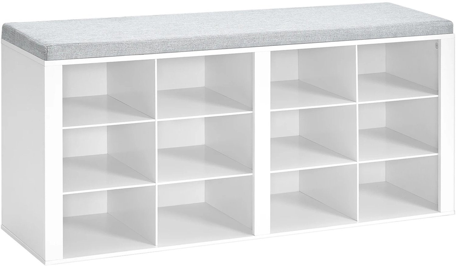 Prime Home Schoenenrek - Schoenenkast - Schoenenbank - Schoenenopbergkast - Verstelbare planken - Met kussen - 12 vakken - 104,5 x 30,5 x 49,5cm - Wit