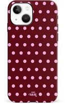 xoxo Wildhearts Polka Dots (Burgundy) - Double Layer - Hoesje geschikt voor iPhone 14 hoesje - Hard case met stippen patroon - Beschermhoes - Shockproof case - Stippatroon - Burgundy / Bordeauxrood