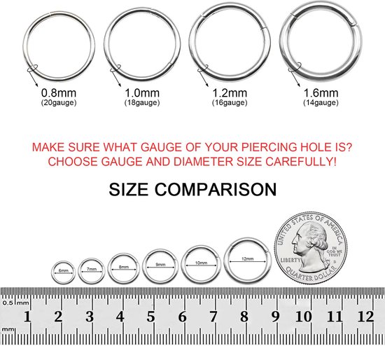 Neusringen 20G 18G 16G - Titanium - Zwart/Zilver/Goud/Roségoud - Perfecte lichaamspiercing - Vemera — afbeelding 3