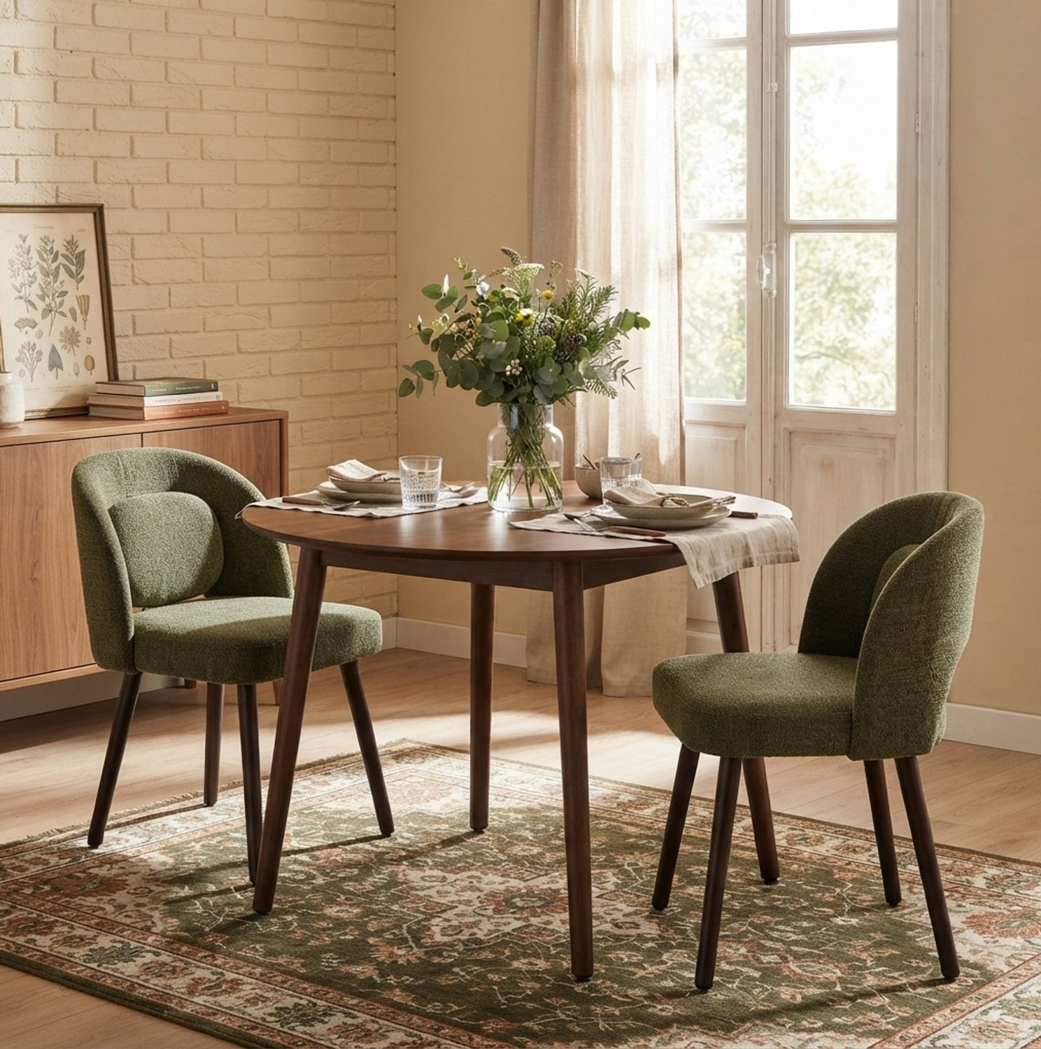 DESMIU Eetkamerstoel 77,5 Cm - Set Van 2 Met Armleuningen En Ergonomische Rugleuning - Eetkamer En Keuken - Velvet Hout Donkergroen