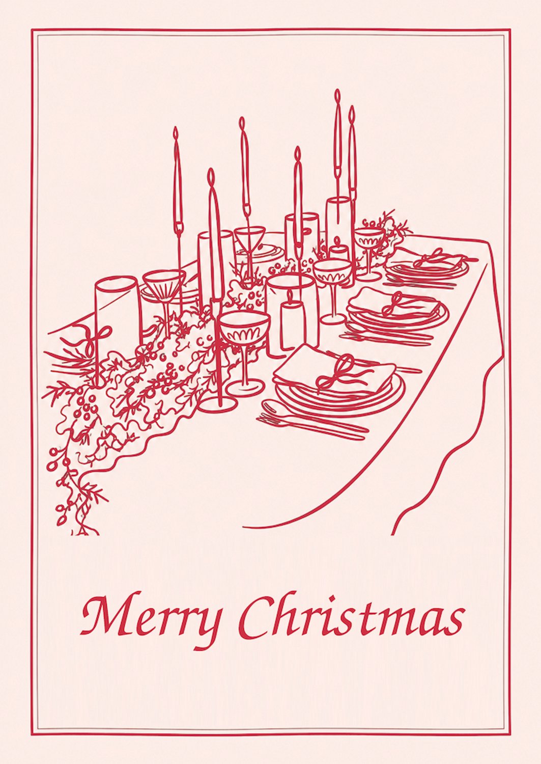 Kerstkaart Merry Christmas met feestelijke kersttafel – A6
