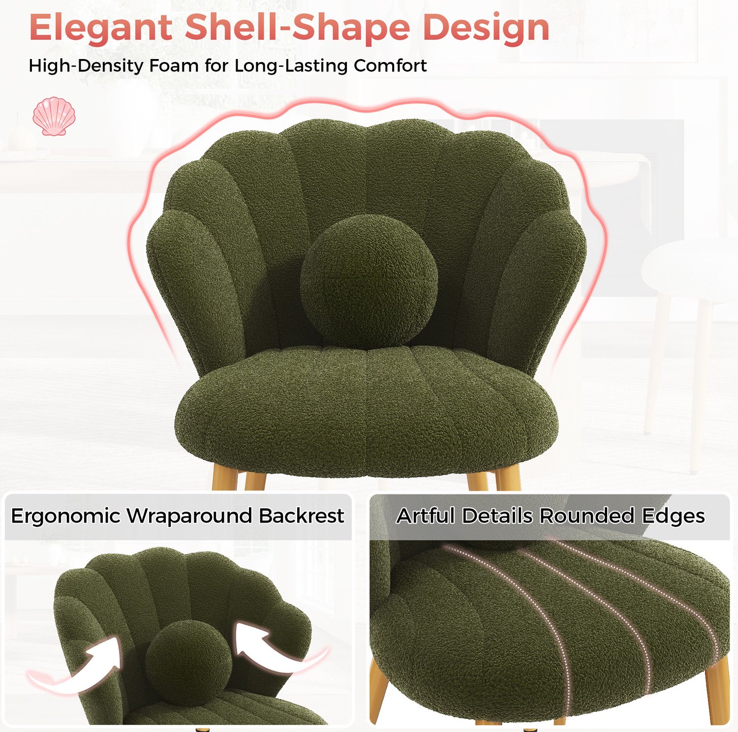 MODENUIT Kuipstoel - Set Van 4 Gepolsterd Met Teddy-Stof - Voor Eetkamer - Metaal - Groen - 60x62,5x83 Cm