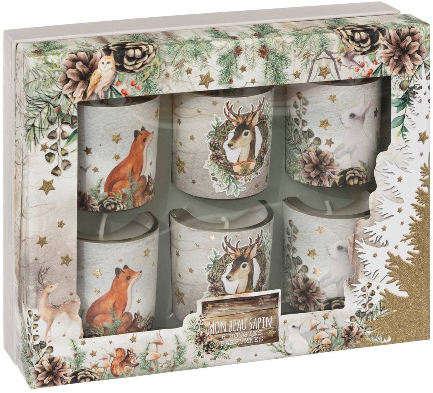 Feeric lights & Christmas Geurkaars Houten kaarsenpot 45g x6 Blanc