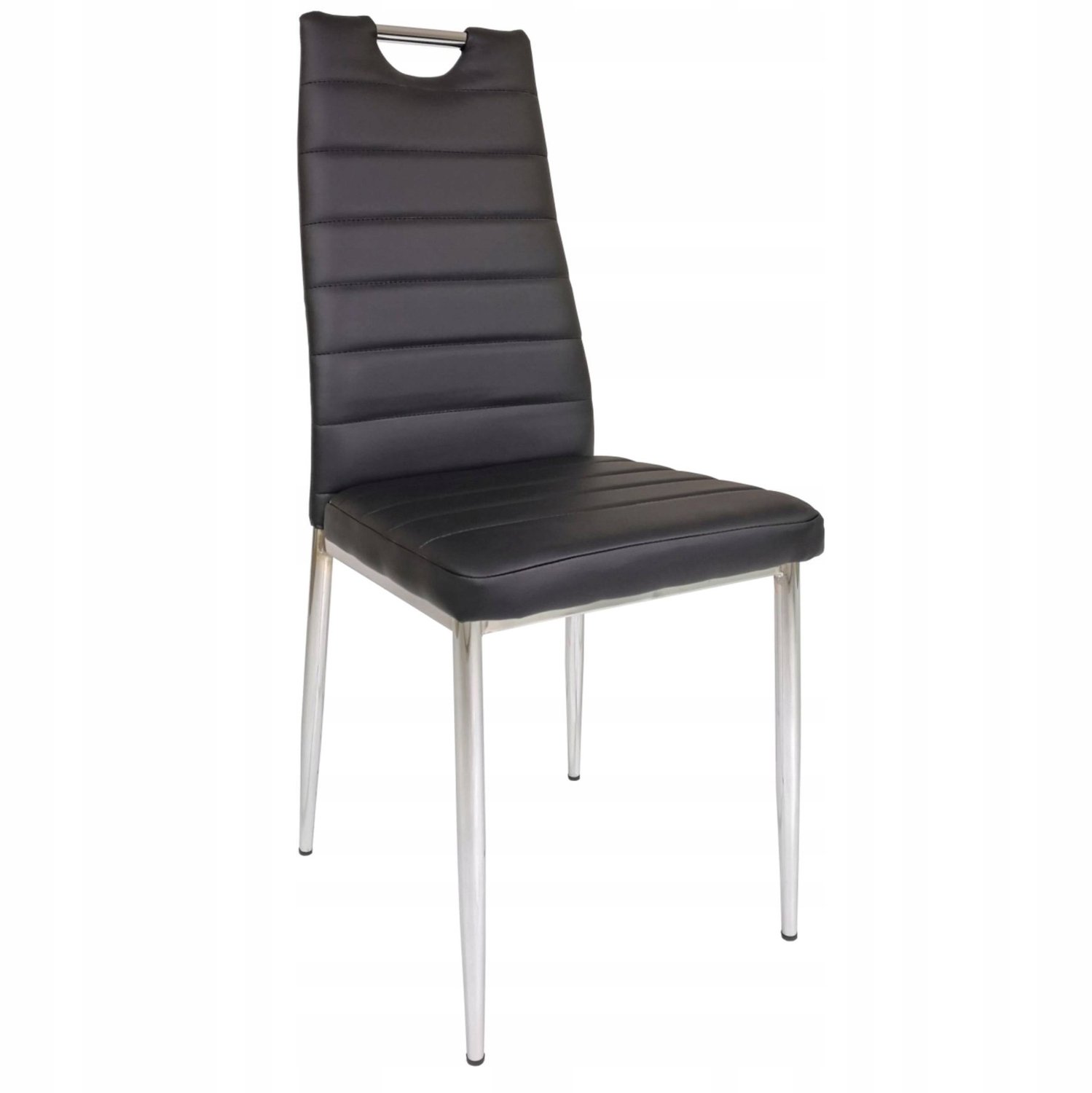 Furnitex DC2-001-B - Eetkamerstoel - Zwart kunstleer - Metalen poten - Verchroomde handgreep Zwart;Chroom