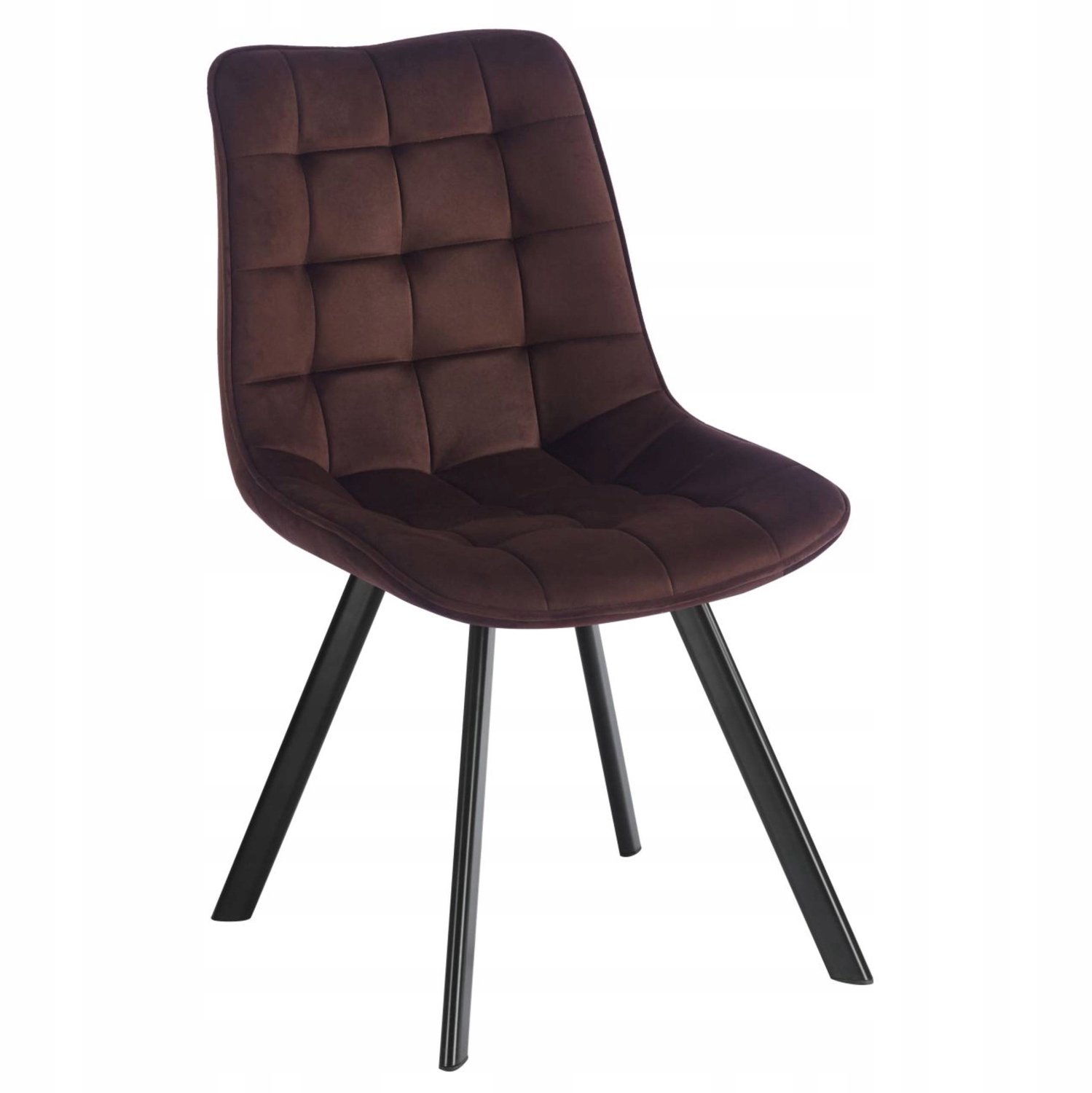 Furnitex J265 - Eetkamerstoel - Bruine fluwelen bekleding - Zwart metalen onderstel - Gecapitonneerde afwerking
