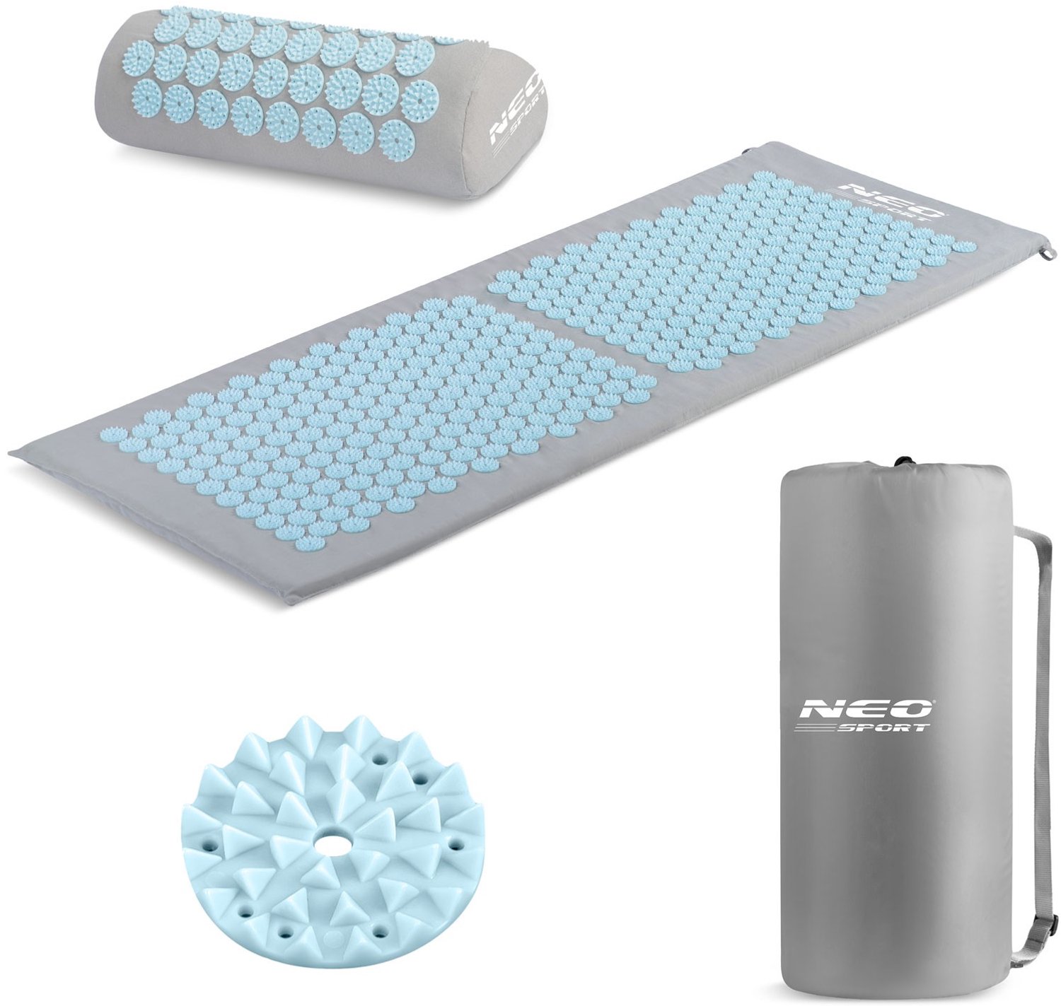 Neo-Sport NS-901 - Acupressuurmat met spikes - Grijs-blauw - Inclusief kussen - Met draagtas