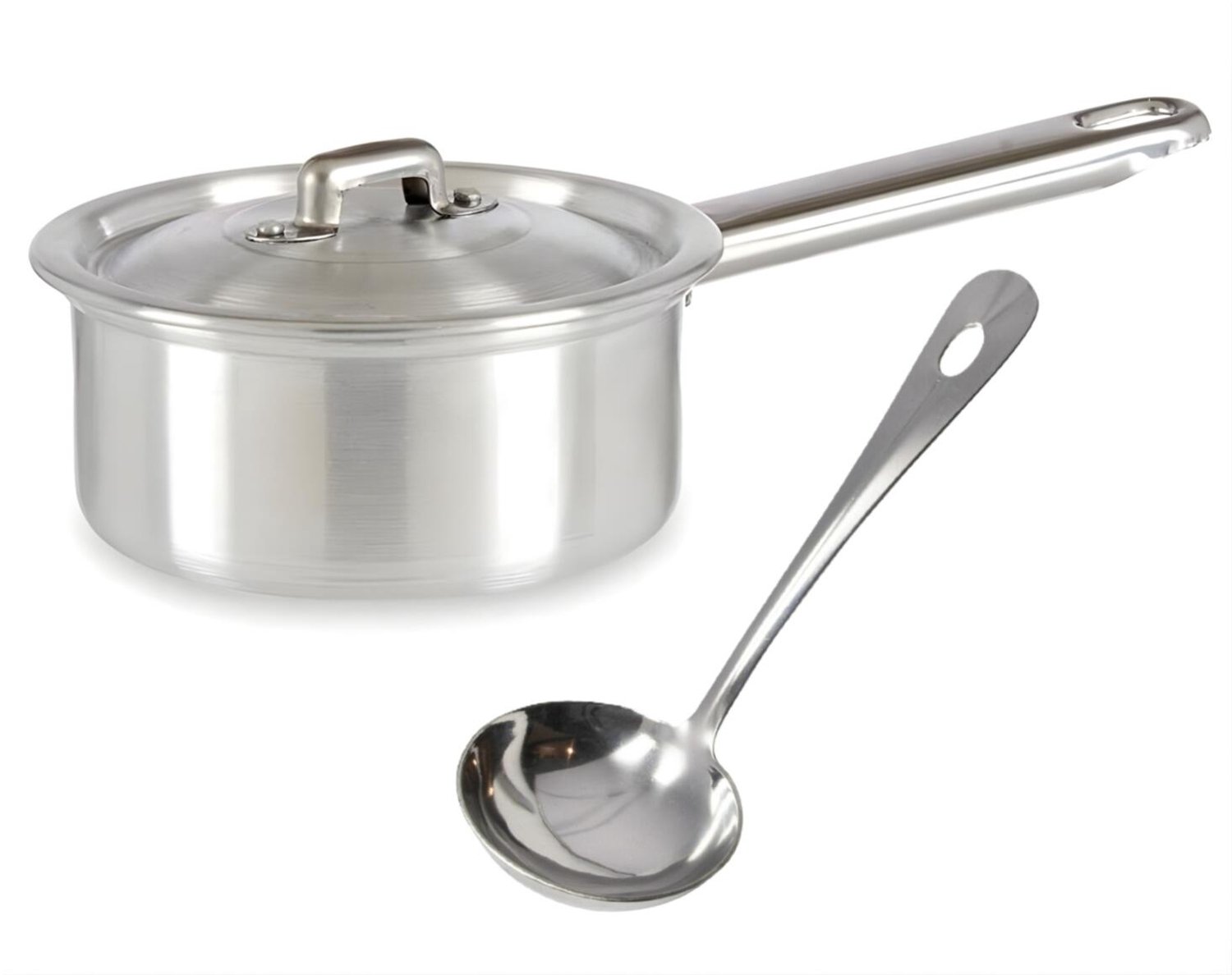 Steelpan en Sauslepel - D16 cm - 1,5L - zilver - aluminium/rvs - jusplan/sauspan - pannen