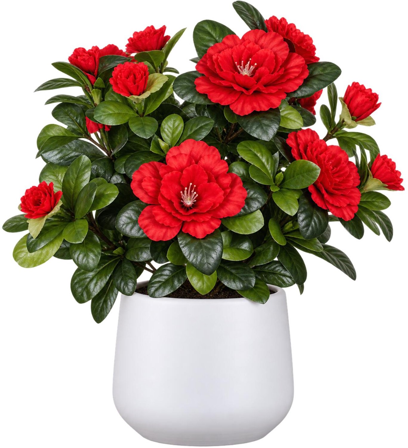 Mica Decorations Kunstplant - Azalea rood - H27 cm - in witte bloempot - keramiek - complete set van pot en plant - decoratie stuk