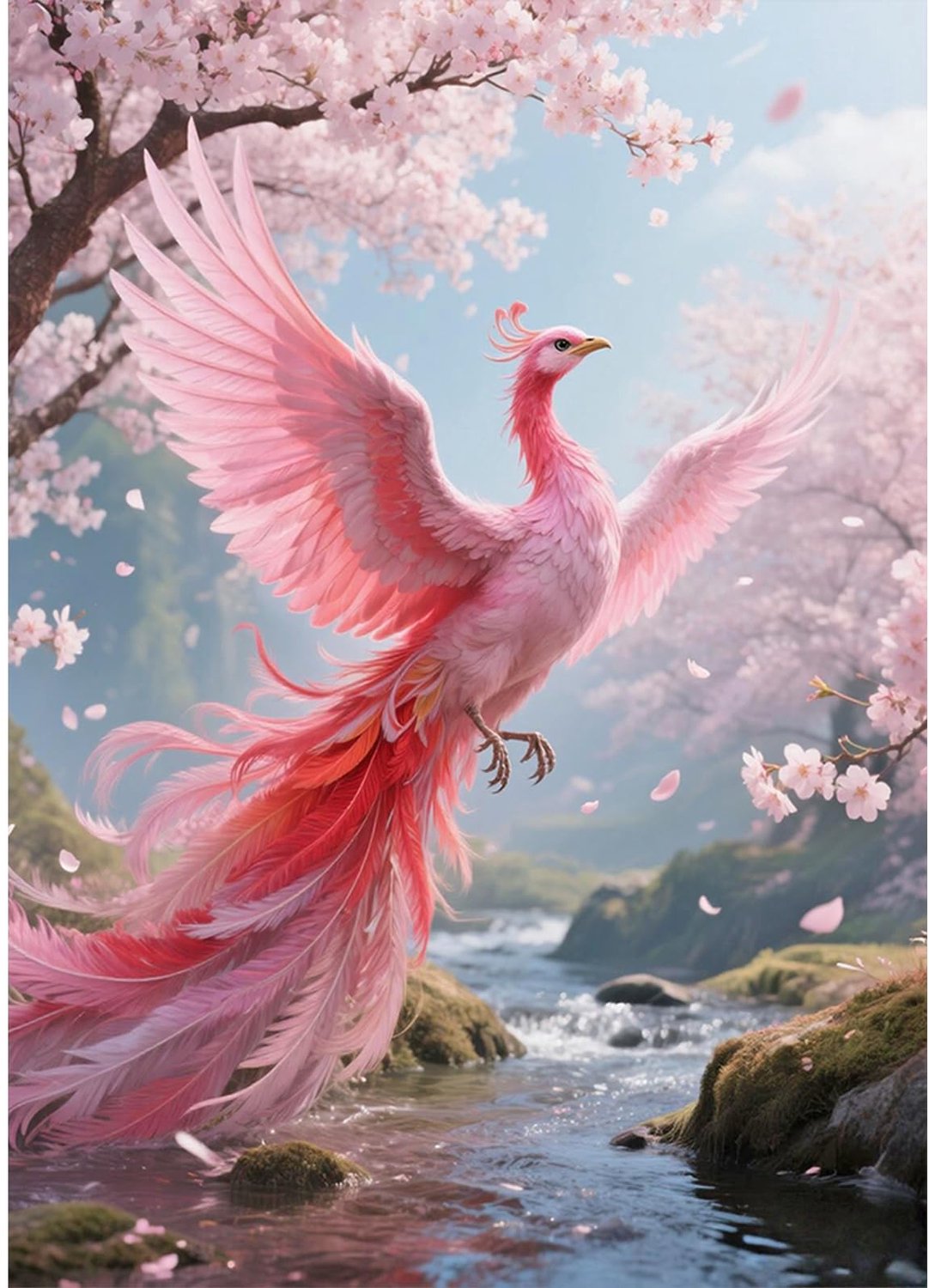 Diamantschilderij 30 x 40 cm - Feniks met Kersenbloesem - Borduurwerk voor Volwassenen - Creatieve Ontspanning - Vemera