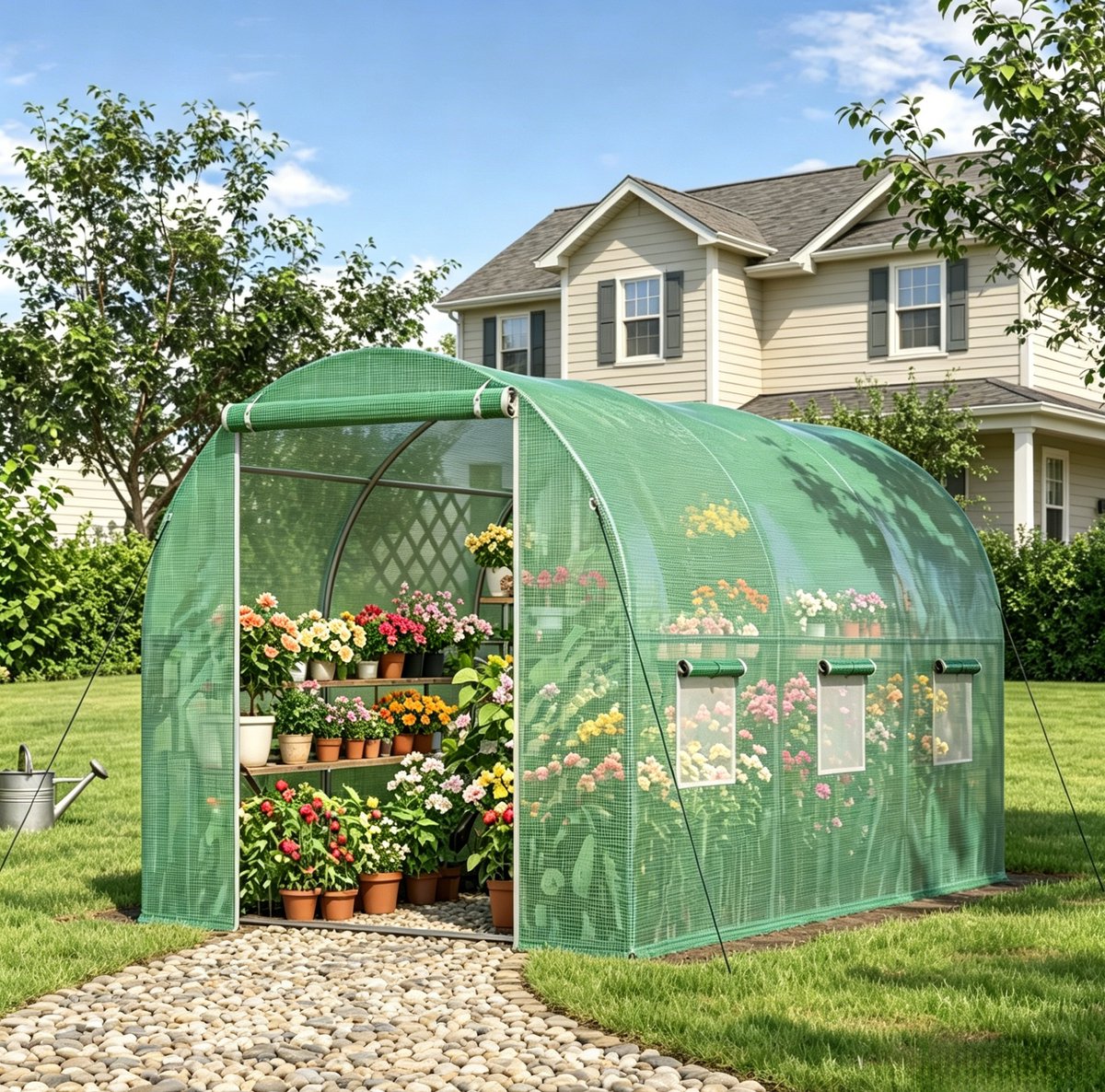 Tunnelkas – Grote Tuinkas – 2,98 x 1,96 x 1,98 m – Metaal en Polyetheen – Groen – 6 m² – Ritsdeur