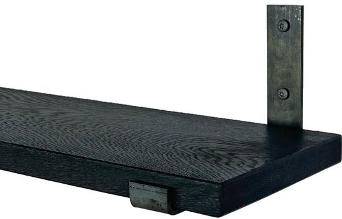 GoudmetHout Zwarte Eiken Wandplank - 240x20 cm - Plankdragers L-UP Zonder Coating Zwart eiken