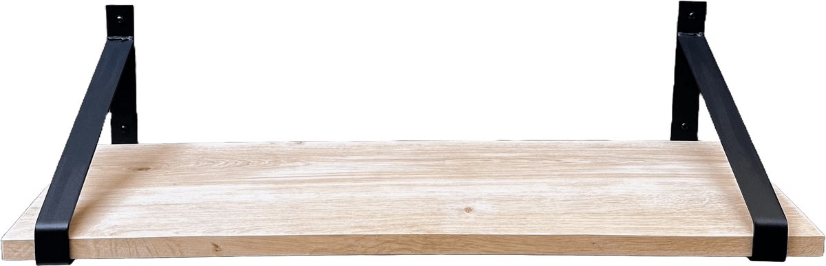GoudmetHout Lichte Eiken Wandplank - 240x40 cm - 2 Industriële XL Plankdragers Mat Zwart Licht eiken