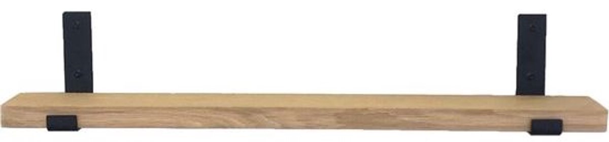 GoudmetHout Lichte Eiken Wandplank - 260x10 cm - Plankdragers L-UP Mat Zwart Licht eiken