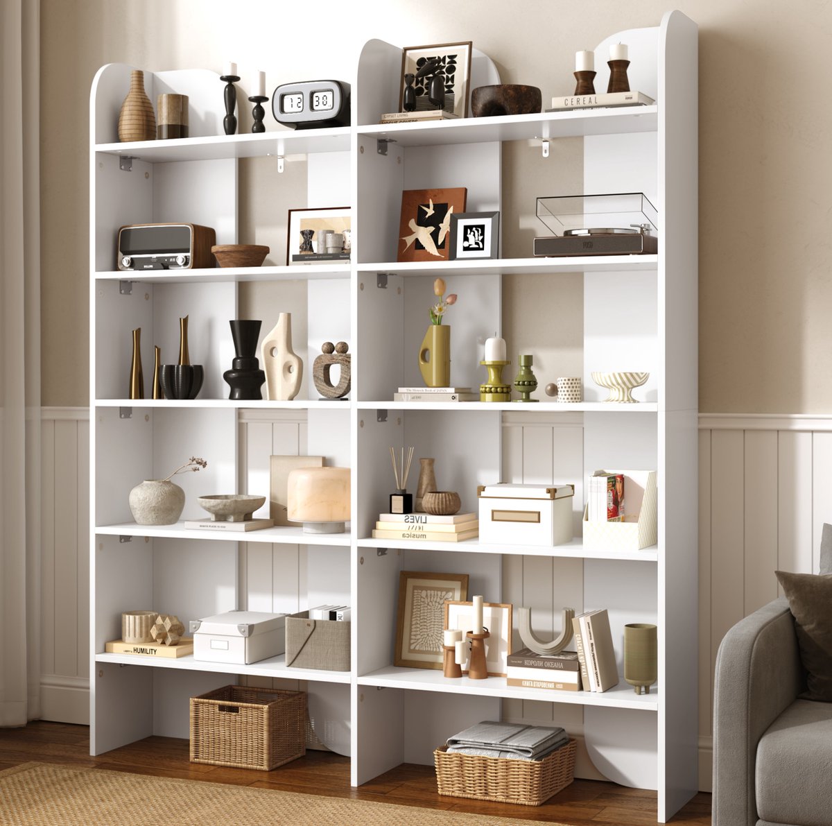 Boekenkast Open - 160 cm Hoog - 135 x 25 x 160 cm - PB-plaat - Wit - 5 Etages - Met Middenwanden - Voor Boeken